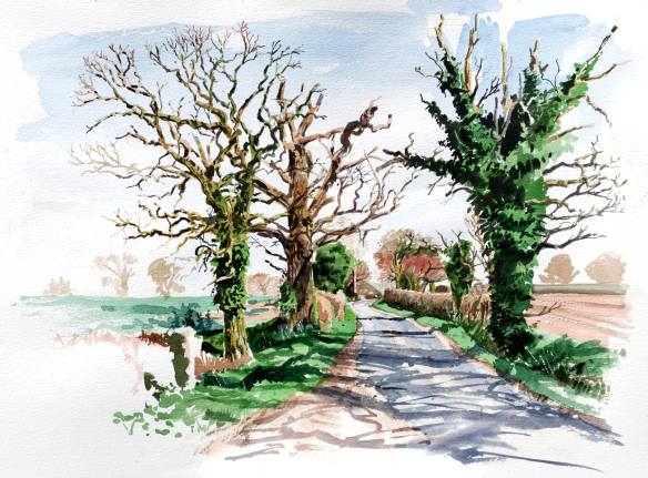 spring-afternoon-in-the-lane-watercolour
