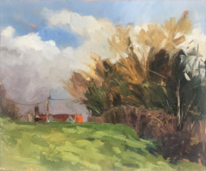 Field edge Zeals March 2022 oil 10 x 12 plein air painting